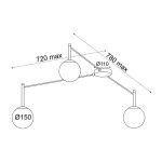 Таванен осветител 3xE14 Tiramolla черен метал и бяло стъкло 78x72x32 см - Image 2