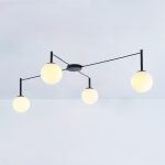 Таванна лампа 4x E14 Tiramolla черен метал и бяло стъкло 150×75×32 см