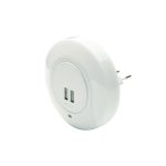Нощна LED лампа с сензор 1W 4000K с 2 USB порта, ON/OFF и AUTO режим, бяла пластмасова 230V IP20