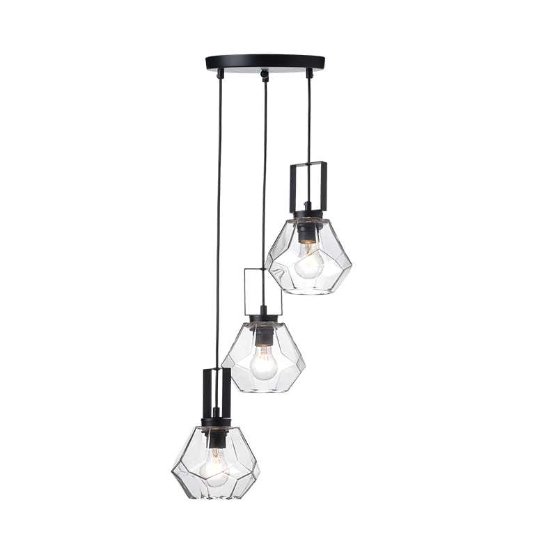V371483PC Висяща лампа 3xE27 стъкло прозрачно + черно мат метал Φ30x101 см DIAMONDRA - Image 1