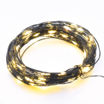 Гирлянда от 100 LED топло бяла светлина черен меден кабел адаптор 3VDC 8 функции IP44 10м+3м 1.8W