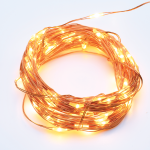 LED гирлянда 50 топло бели LED, меден кабел, батерия 3xAA, IP20, 5 м + 10 см, 3W