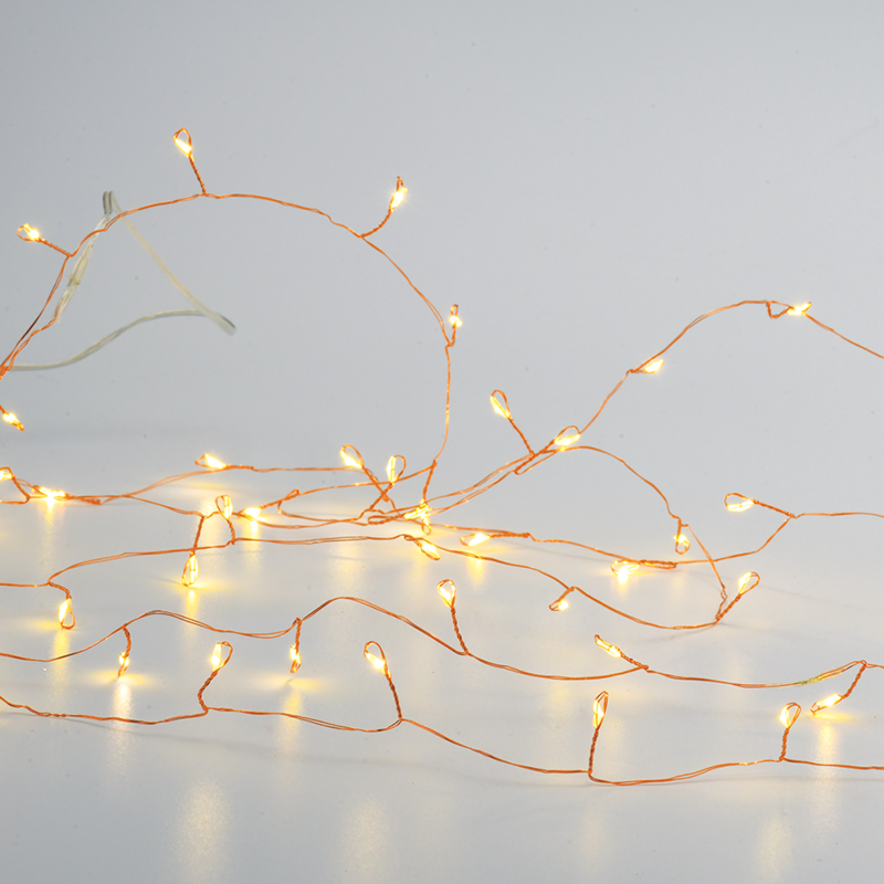 X01501217 Гирлянда 50 кълстерни LED лампи, топло бяло, меден кабел, батерия 3xAA, IP20, 2,5 м + 30 см, 3W - Image 1