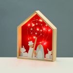 Червена дървена къща 10 LED меден кабел топъл бял постоянен режим 20x4.5x25 см IP20