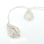 10 LED струнни светлини "METAL LEAVES" с батерии (3xAA), топло бяло, сребърен метал, IP20
