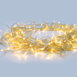 Струнни LED светлини 300 LEDs (на 5 см), топло бели, 15 м, IP44, 8 функции, адаптер 31V DC