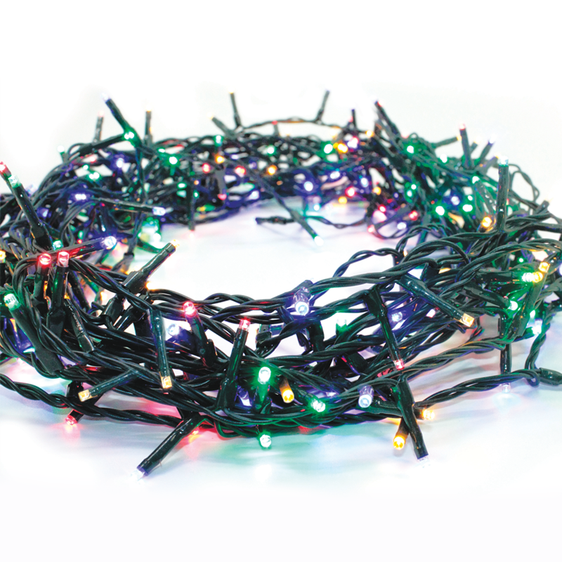X08300312 LED низа светлини 300 LEDs на 5 см многоцветни, адаптер 31V DC, 8 функции, IP44, 15 м зелен кабел - Image 1